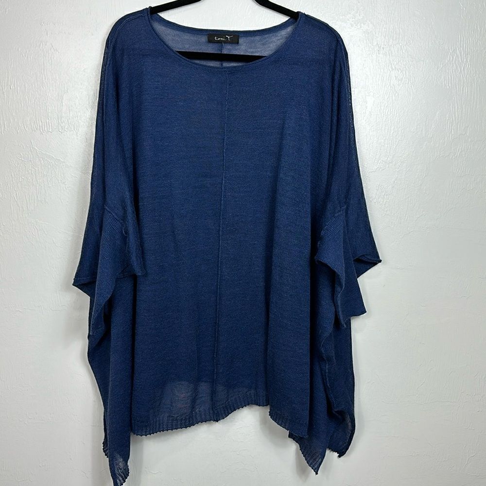 Toni T Blue Viscose Blend Batwing Sleeve Relaxed Fit Tunic Top One Size